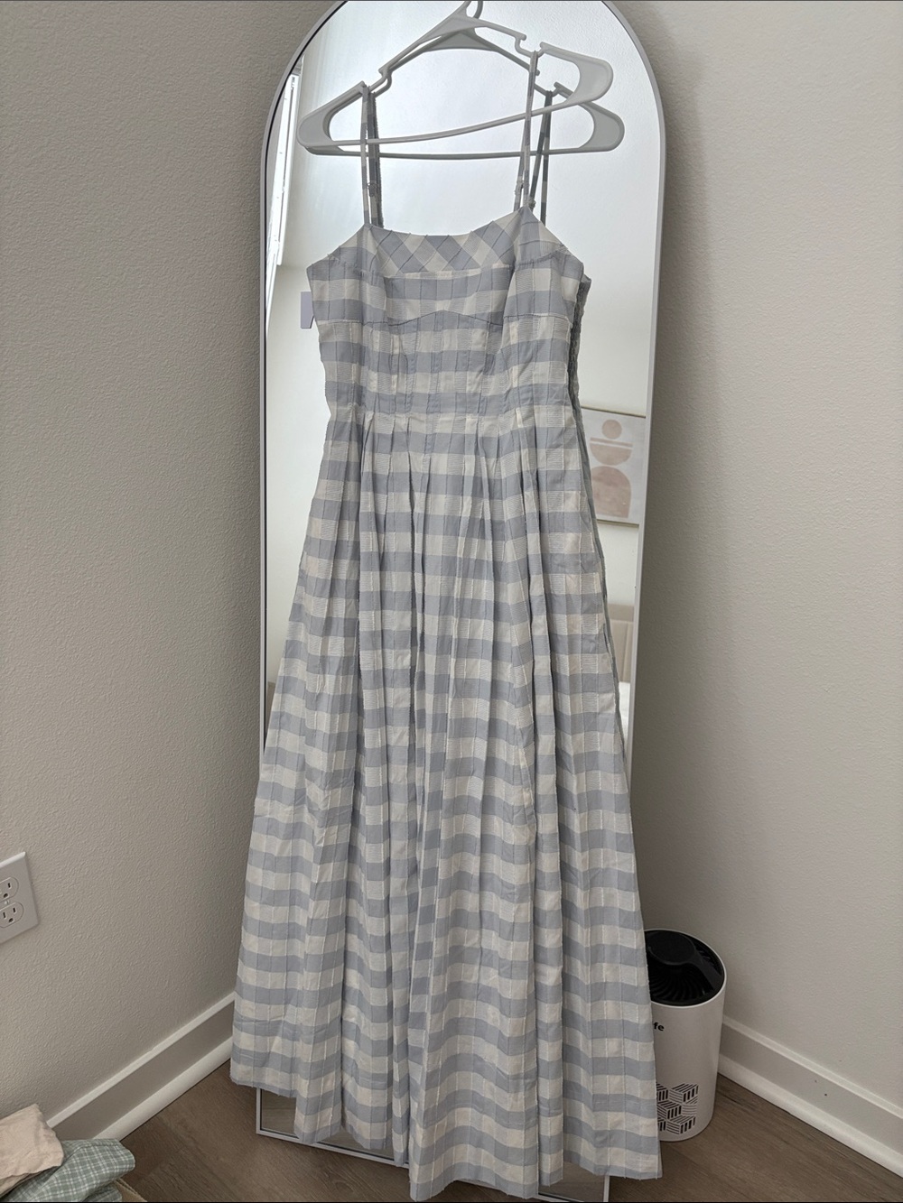 Caroline Constas Blue White Checkered Gingham Plaid Cotton Pleated Maxi SunDress - Picture 2 of 4